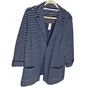 Talbots Blazer Size 2x Plus Nautical Striped Open Front Pockets 3/4 Sleeve New